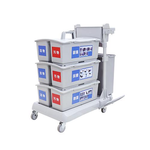 靈動型平推系統清潔車 配23升垃圾桶、3個雙格桶、2套車架/箱 JD G323